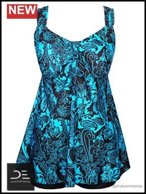 Plus Size Tankini Swimdress with Shorts Adjustable Straps UPF 50 Two Piece